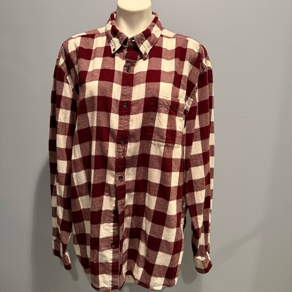 St John’s Bay Super Soft Flannel Shirt Mens XXL Burgundy Cream Plaid Cotton